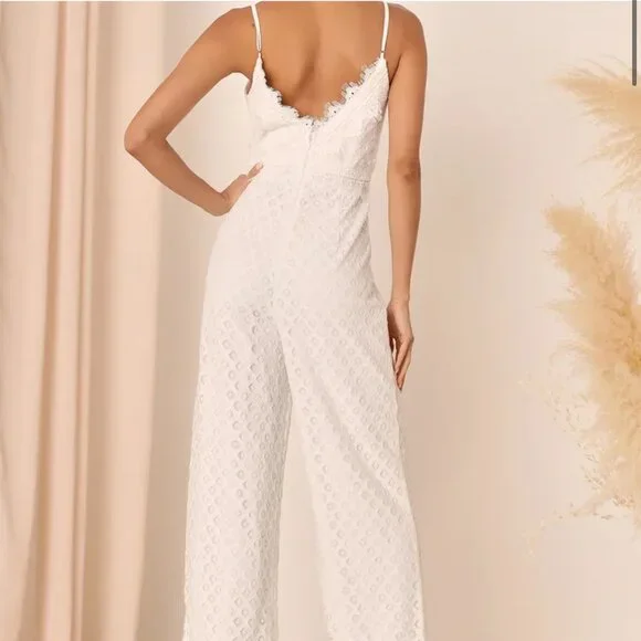 Lulus Forever Bliss White Lace Wide-Leg Jumpsuit - Picture 2 of 6